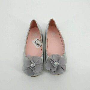 Flowers Nina Girls Silver Ballet Flats Flower Embellishment  Jeweled Center Size